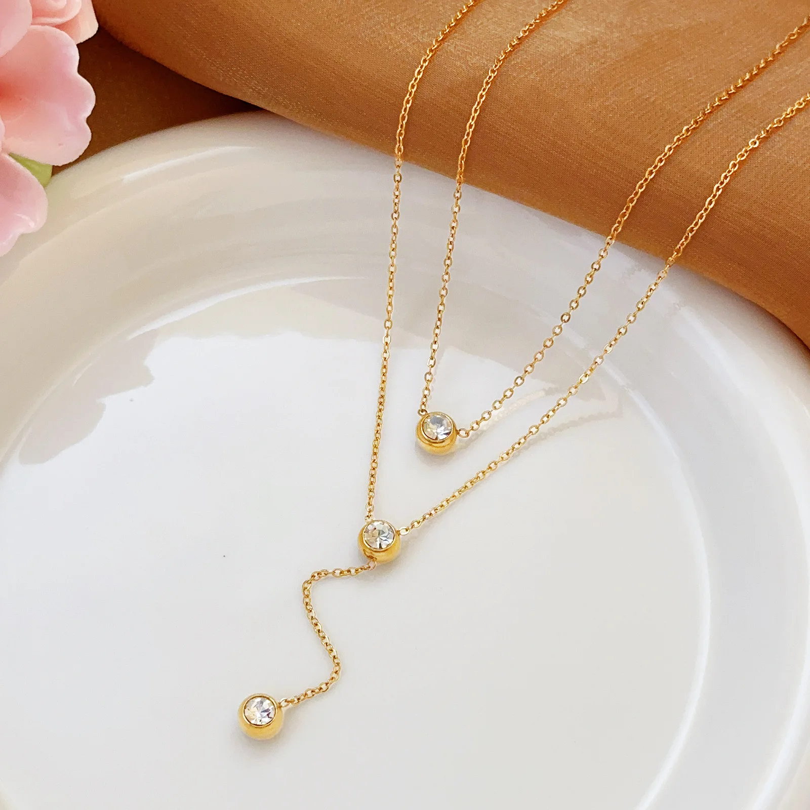 Minimalist Round Bead Pendant Necklace - Stainless Steel Clavicle Choker with Long Chain Fashion Jewelry
