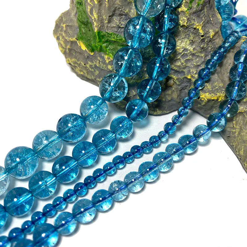 Fine Natural Stone Beads Blue Crystal Loose Round Spacer Beads loose beads loose spacer beads loose gemstone beads loose gemstone for Jewelry Making Diy Necklace Bracelet 4/6/ 8/10/12mm 15"