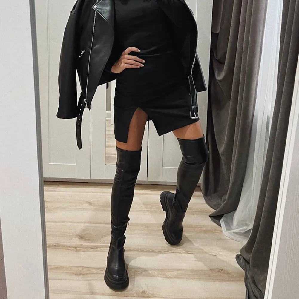 Ladies Chunky High Heels Thigh High Boots Fashion Solid Platform women's Over The Knee Boots Casual Comfy Woman Shoes