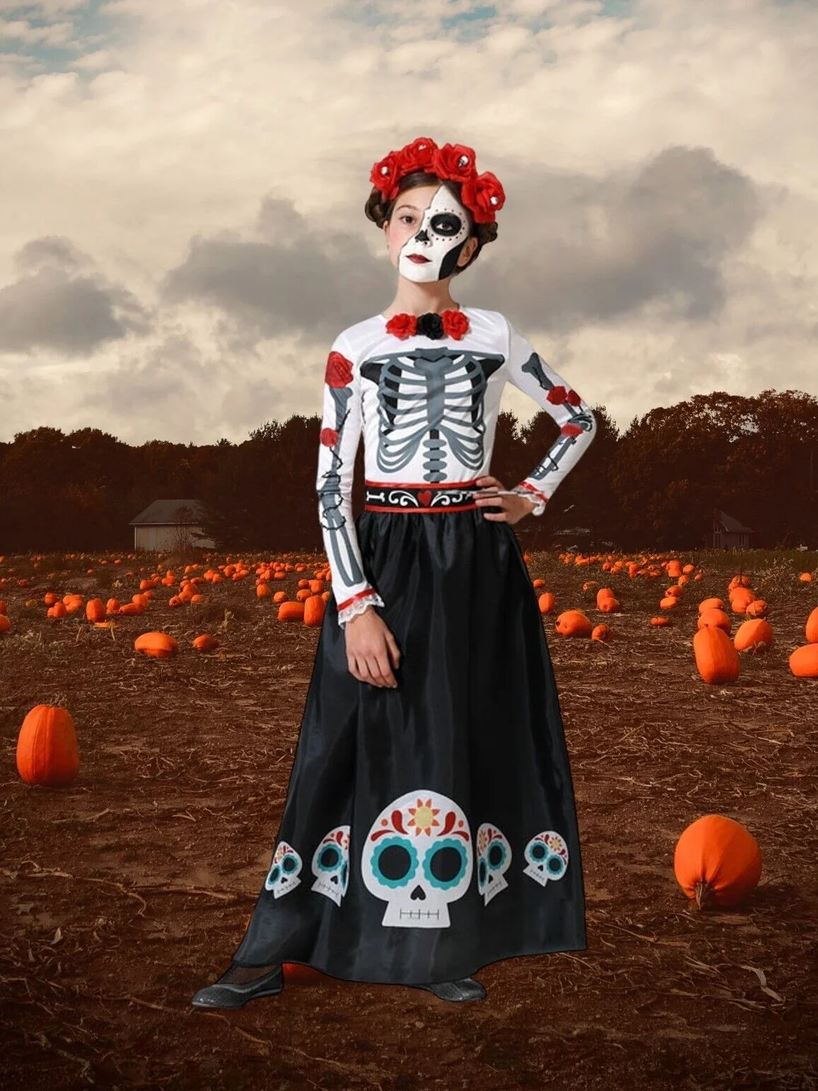 Maxia Fiesta - Disfraz Catrina Esqueleto Mexicana Mejicana Infantil Niña  Para Halloween Carnaval