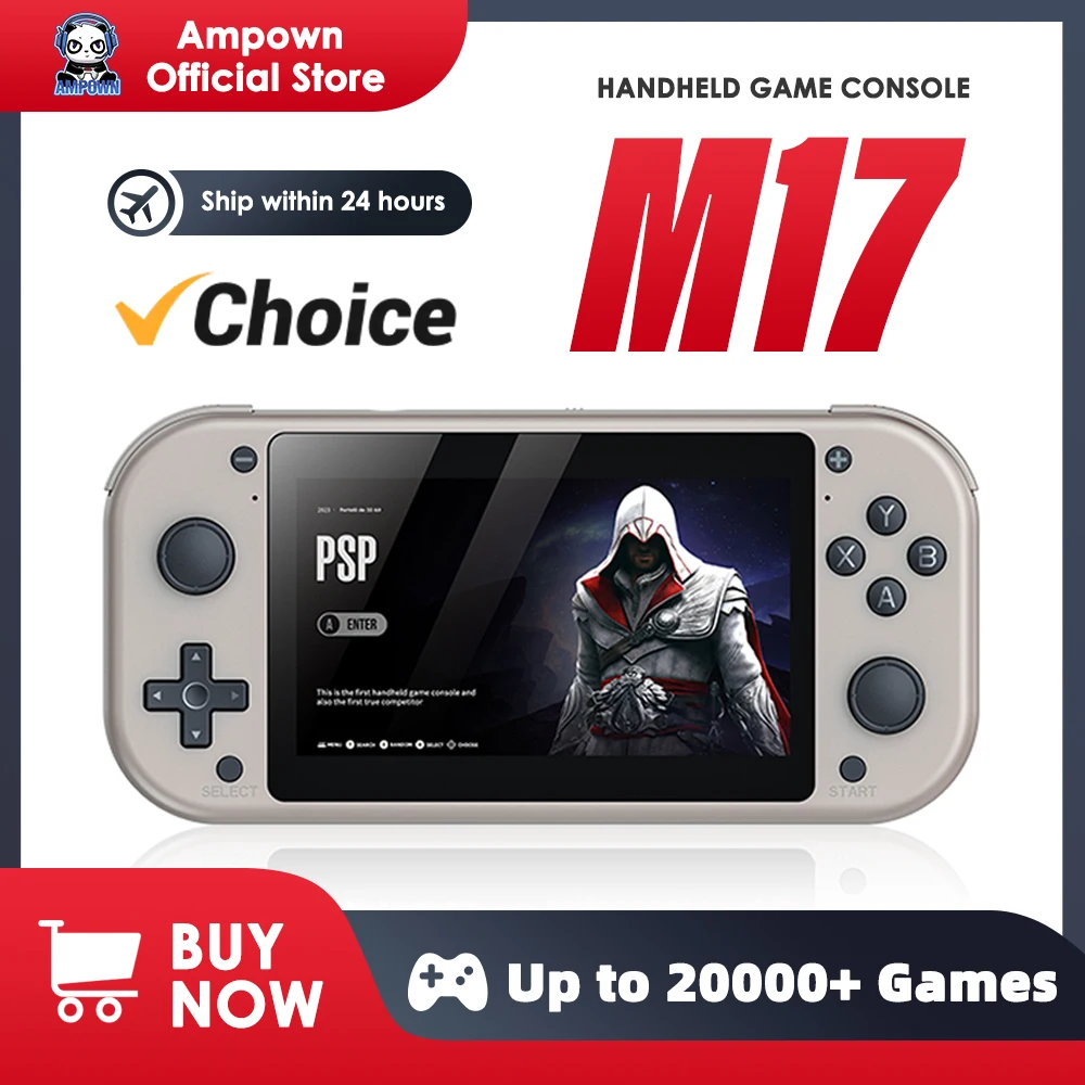 

Ampown M17 Handheld Game Console 4.3"LCD Screen 480*272 Resolution Builtin 20000 Retro Games EMUELEC Video Portable Game Console