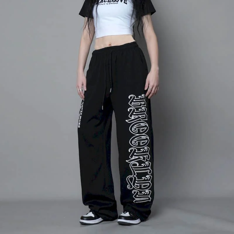 Women Pants Hip-Hop Sweatpants Elastic Waisted Black Y2k Clothes
