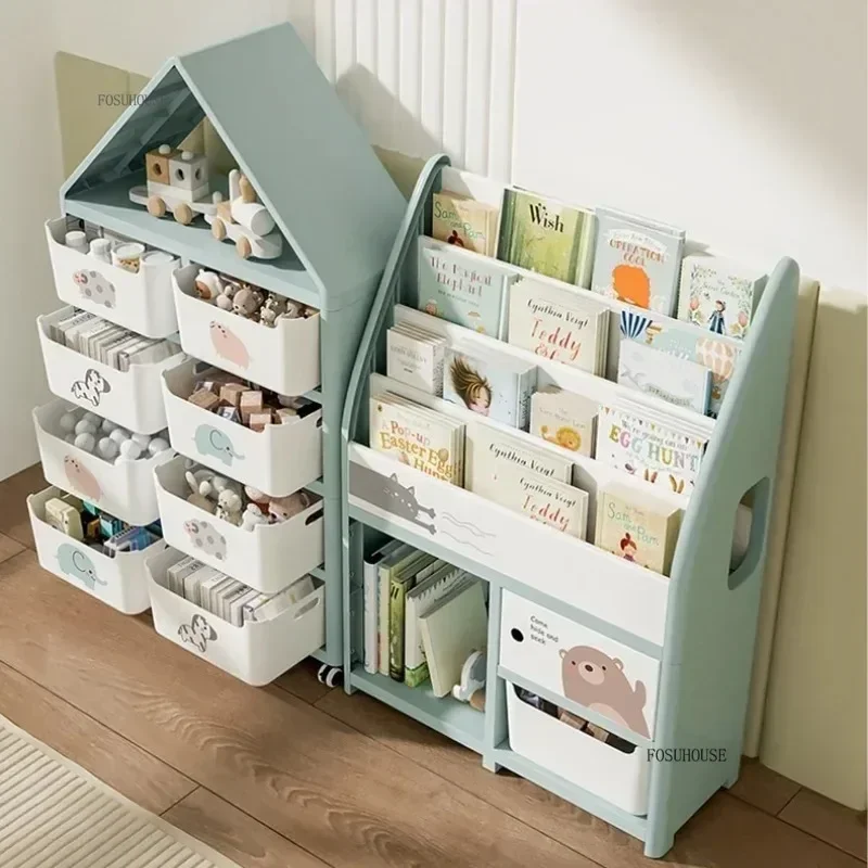Cute Home Organizer Bookshelf Children's Bookcase PP Plastic Baby Books Toys Storage Cabinets Floor Standing Bookshelves k