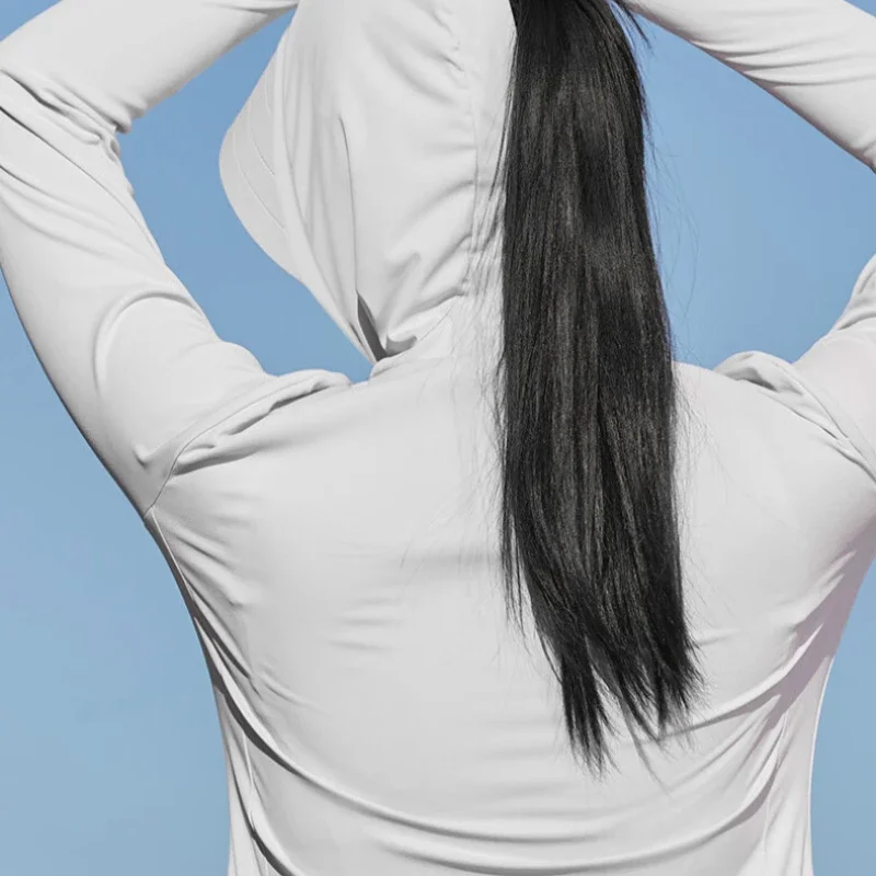 여성용 긴 기장 속건 자외선 차단 의류, 매미 날개처럼 느껴지는 시원한 소재로 제작되었습니다.