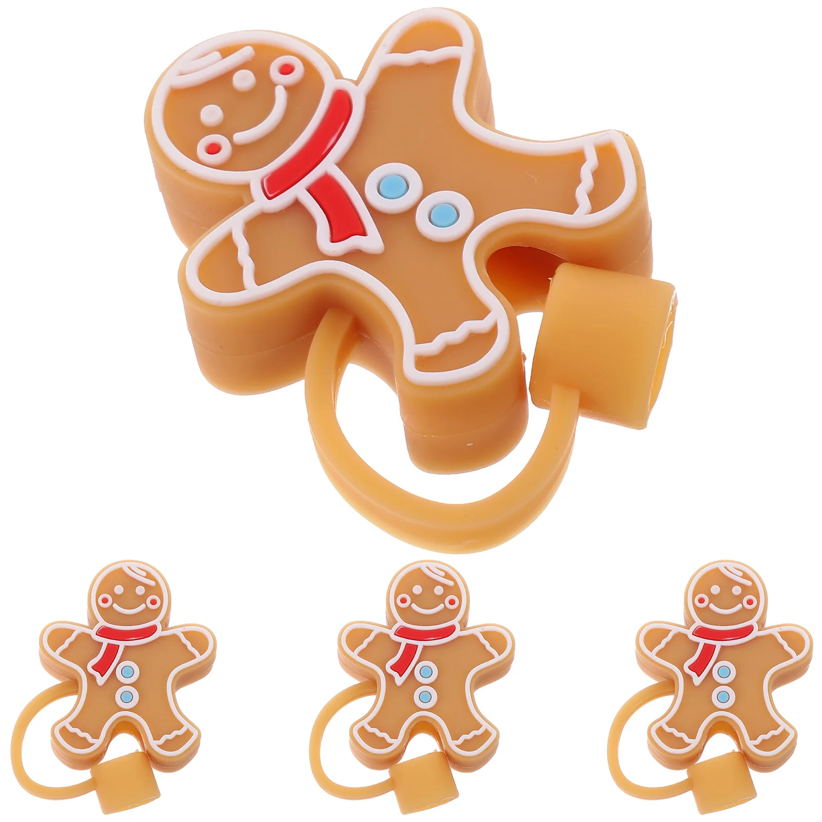 

Christmas Straw Cover Gingerbread Man Straw Tips Silicone Drinking Straw Caps Xmas Straw Protectors Straw Plugs Sleeves Milk Tea