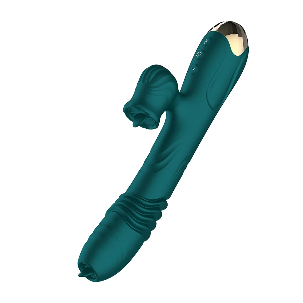 Vibrateur chauffant télescopique avec dildo à stimulation linguale_voghion.com