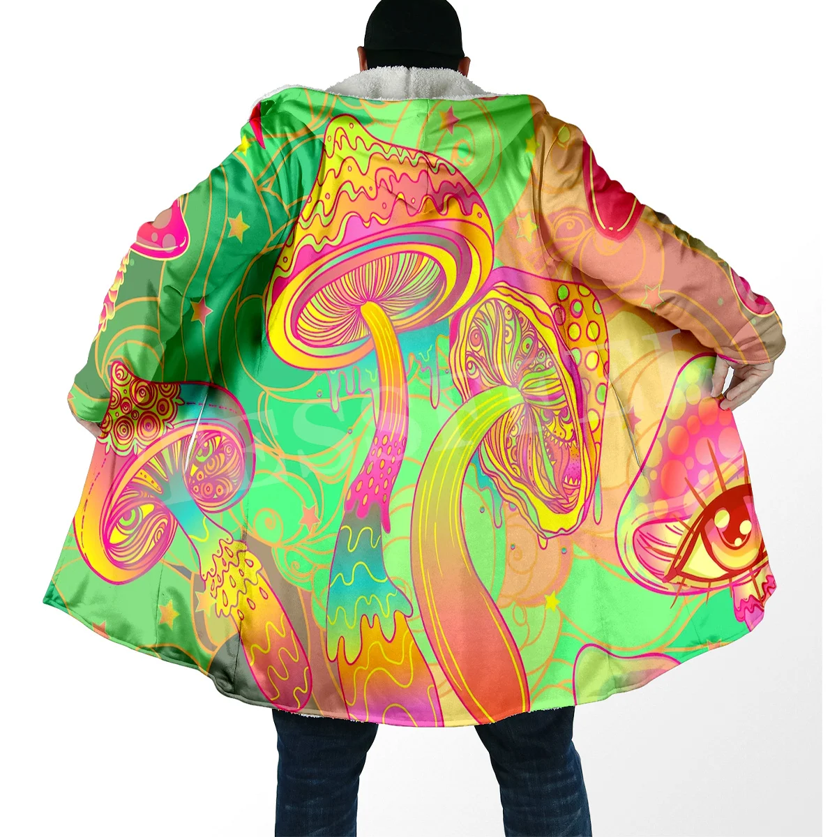 Mushroom Forest Plants Fungus Trippy Abstract Psychedelic Hippie 3DPrint Windbreaker Winter Casual Hoody Cloak Fleece Overcoat X