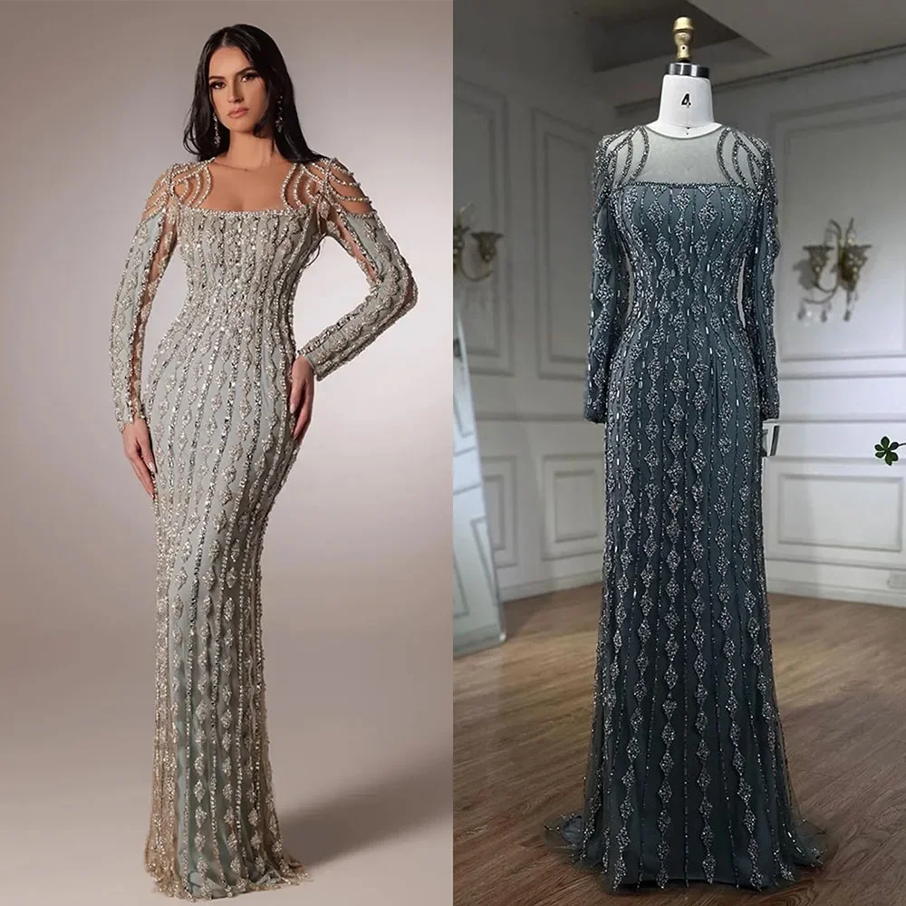 Serene Hill Customize Gray Mermaid Floor Length Beaded Cut