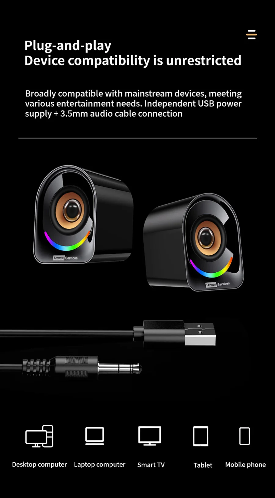 Lenovo Tragbarer Mini Kabelgebundener Desktop-Lautsprecher Multimedia-Audiosystem Mit Verbessertem Bass Klarer Klang Für Pc Laptop S1331A3F6907943A6A6Fe5Ad47D9186E3Q