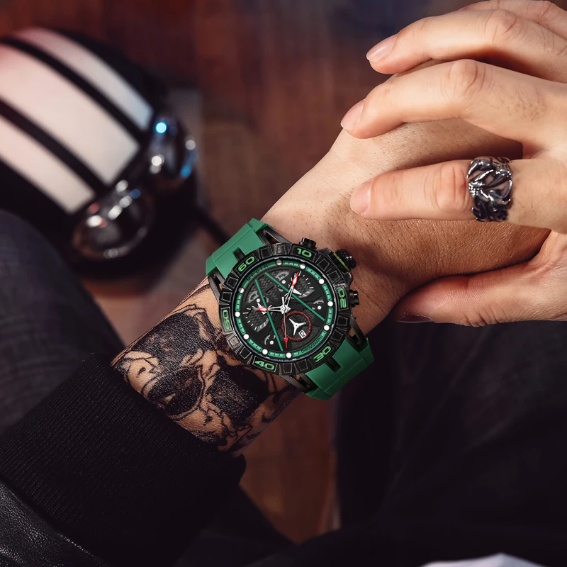 MEGIR New Quartz Watch for Men Military Sport Silicone Strap Waterproof Luminous Chronograph Mens Watches Top Brand Luxury Clock