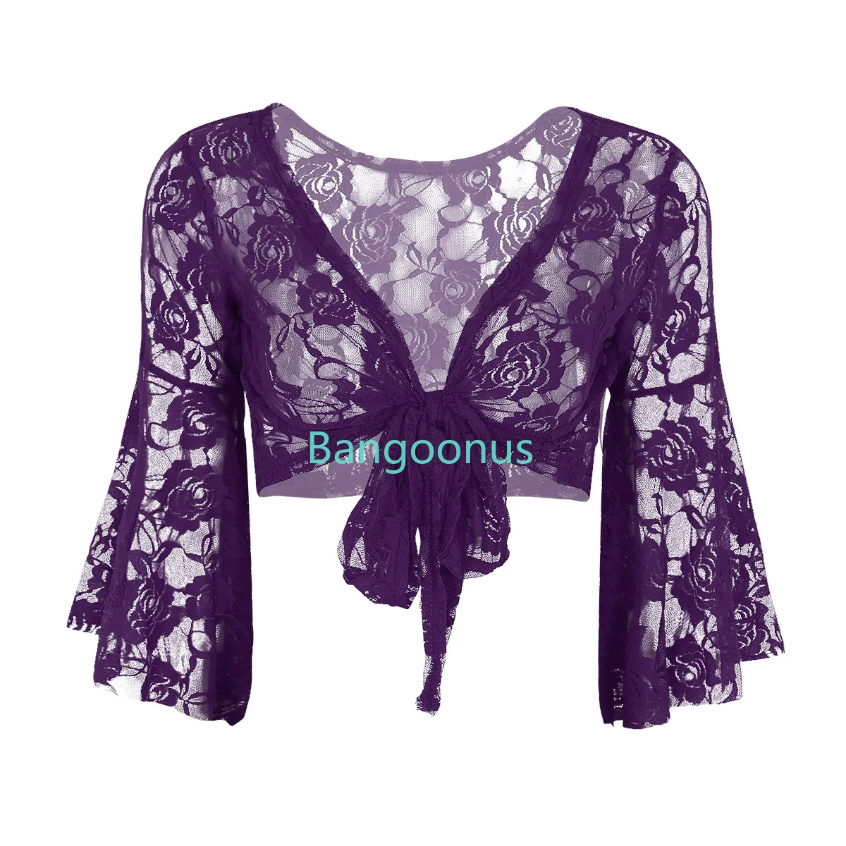 

Women Long Flare Sleeve Floral Lace Ballet Wrap Tops Belly Dance Costume Adult Holllow Out Shrug Cover-Ups Cardigan Dancewear