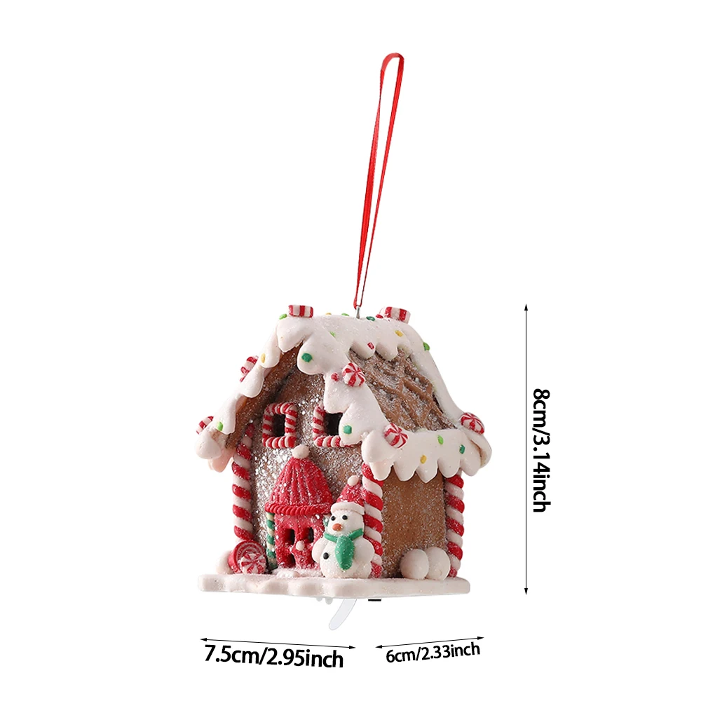 1pc Christmas LED Resin House Clay Cottage Hanging Pendant Snow