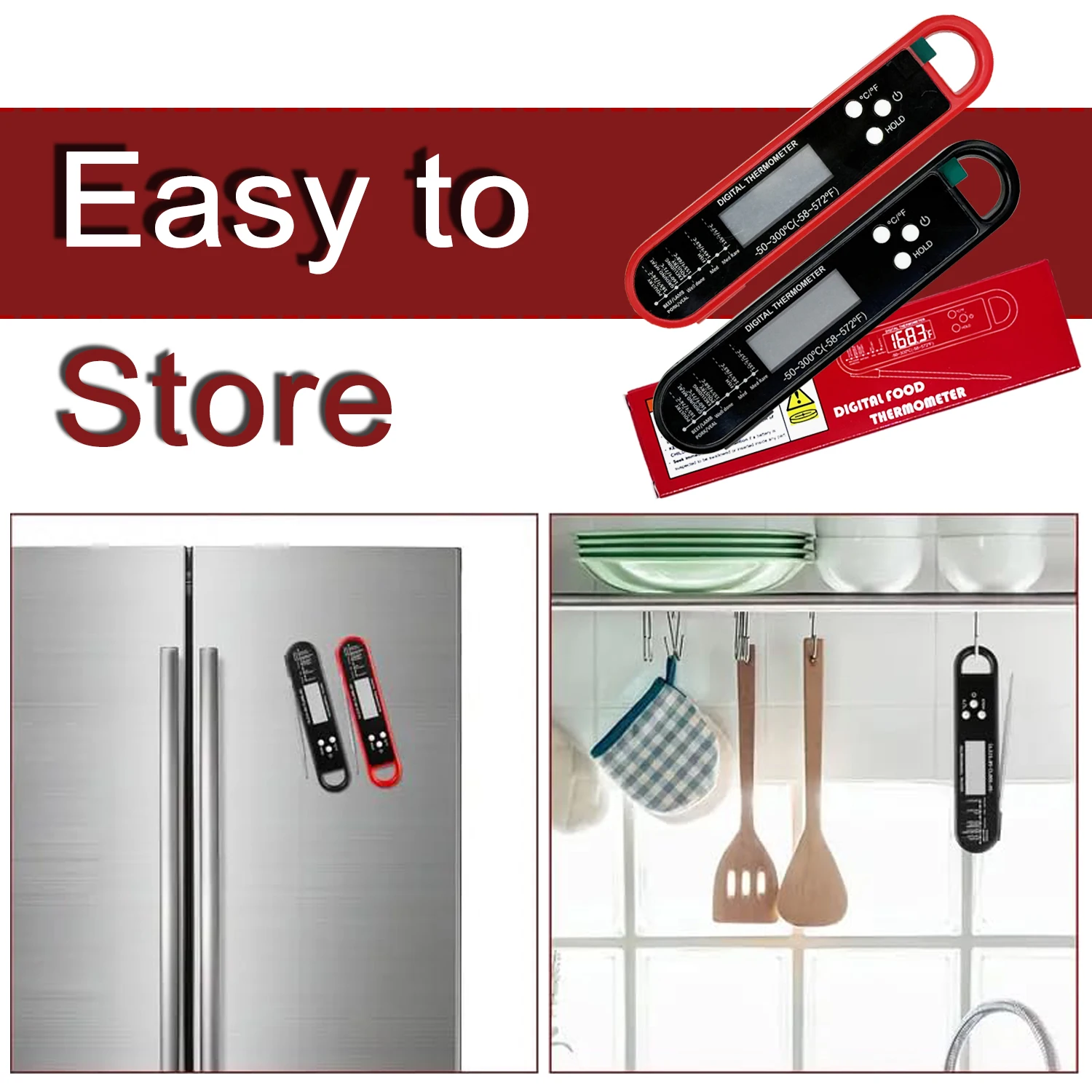 Precision Instant Read Digital Meat Thermometer - Red & Black Kitchen Gadget