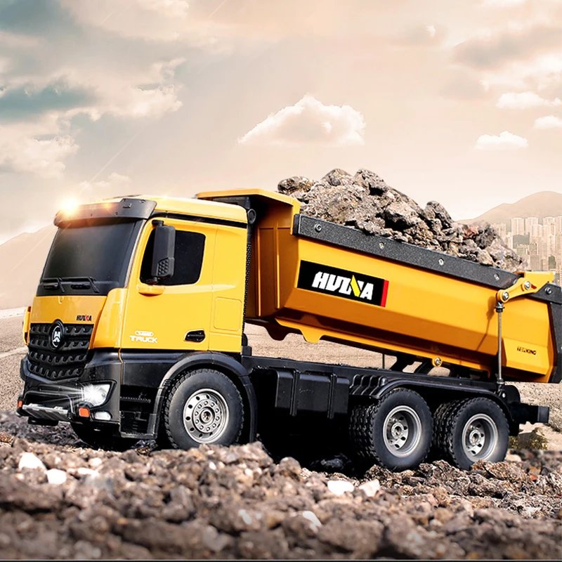 HUINA RC Dumper Truck 1/14 Scale 2.4GHz Electric RTR 1573 Remote Control Car Battery Light Outdoor Toys Boys Gift TH18056 2