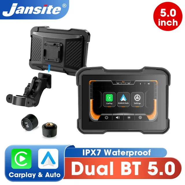 Jansite 5 inch Portable GPS Motorcycle CarPlay Navigation Display Screen Digital Motorcycle Dashboard Android Auto IPS Screen