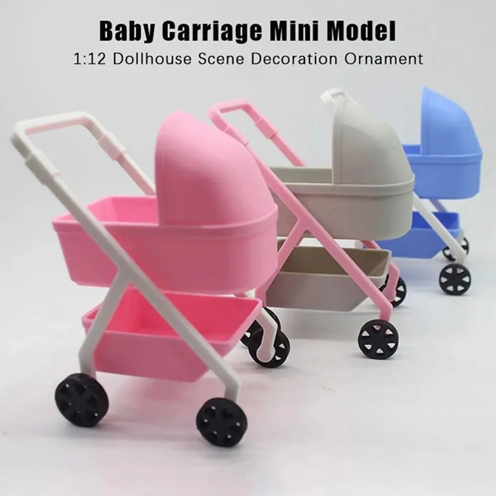 1:12 Dollhouse Baby Stroller Bedroom Scene Decor Miniature Baby Stroller Model Living Ornaments Simulation Baby Bassinet Cart