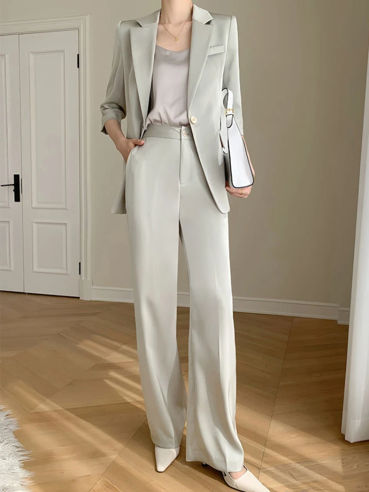 

Women Casual Elegant Business Trousers Suit Office Slim Vintage Blazer Pantsuit Femme Fashion Korean Clothes Two Pieces Set