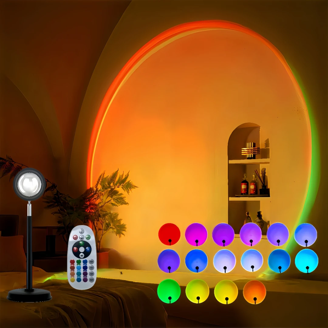 리모컨이 있는 일몰 램프, 16가지 색상의 다색 변환 LED 야간 조명, 사진 촬영 셀카 파티, 여성용 장식 크리스마스 선물