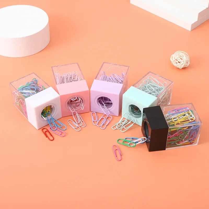 

Dispenser Magnetic Absorption Box Paperclip Holder Transparent Paper Clip Storage Box Clips Stationery Portable Office Supplies