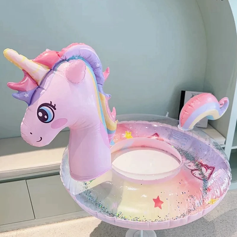 Clear Sequined Inflatable Swimming Ring Water Mattress Glitter Unicorn Summer Pool Toys for Kids pool inflatable pool float