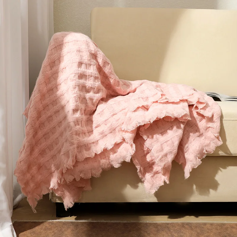 

Inyahome Cable Waffle Blanket Throw Sofa Bed Couch Warm Fluffy Cozy Plush Knit for Couch Bed Farmhouse Outdoor Home Decor