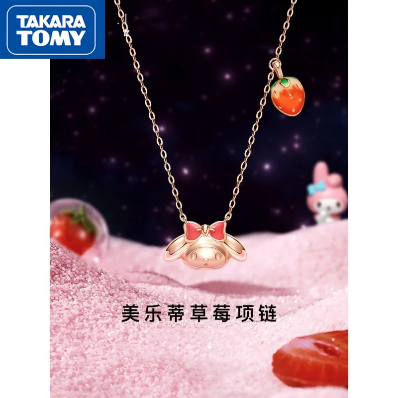 

TAKARA TOMY Woman Strawberry Hello Kitty Elegant Clavicle Necklace Girls Sterling Silver Sweet Lightweight Diamond Accessories