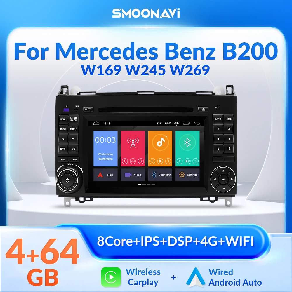 Kabelloses Carplay 64Gb Auto-Dvd-Radio Für Mercedes Benz Sprinter B200 W209 W169 Viano B-Klasse W245 B170 Vito W639 A180 A160 W906