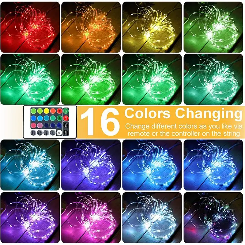 

5M 10M Battery Box LED Copper Wire Lights 16 Colors Remote Control USB Fairy Lights Outdoor Wedding Christmas Party Home Decor