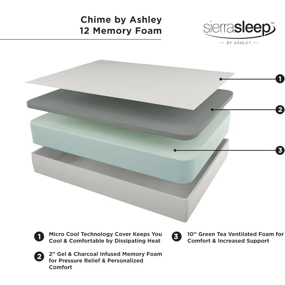 King Size Chime 12 Inch Medium Firm Memory Foam Mattress with Green Tea & Charcoal Gel for Pressure Relief 2