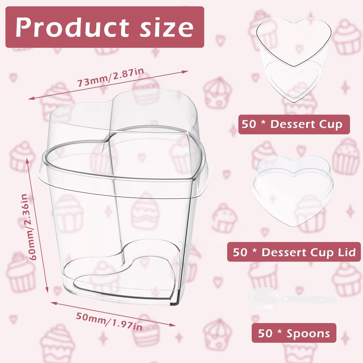 50pcs Mousse Cup Dessert Puddings Cheesecake Parfait Cups Ice Cream Jelly Yogurt Mug for Cream Pudding Fruit Cupcake Container