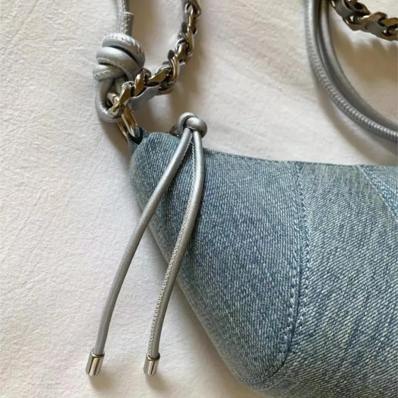 JIAERDI Retro Denim Hobos Bags Purse Women Hot Girls Chain Chic Light Blue Messenger Bag Female Harajuku Aesthetic Crossbody Bag