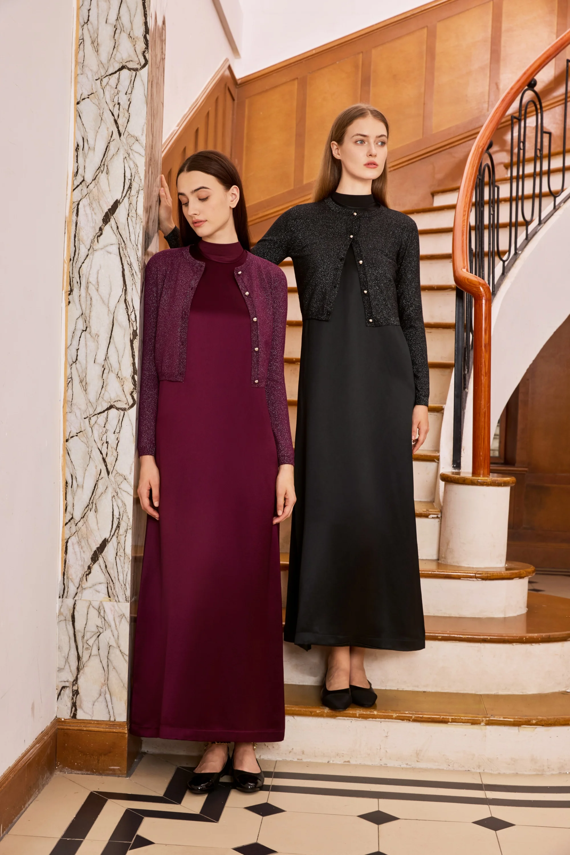 Womens Autumn Winter Maxi Dress  Modal Shirt Set - High Quality Lurex Cardigan