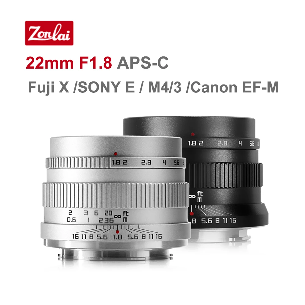 Zonlai 22 мм F1.8 APS-C Prime объектив ручной фокусировки для Fuji X SONY E Micro M4/3 Canon EF-M крепление