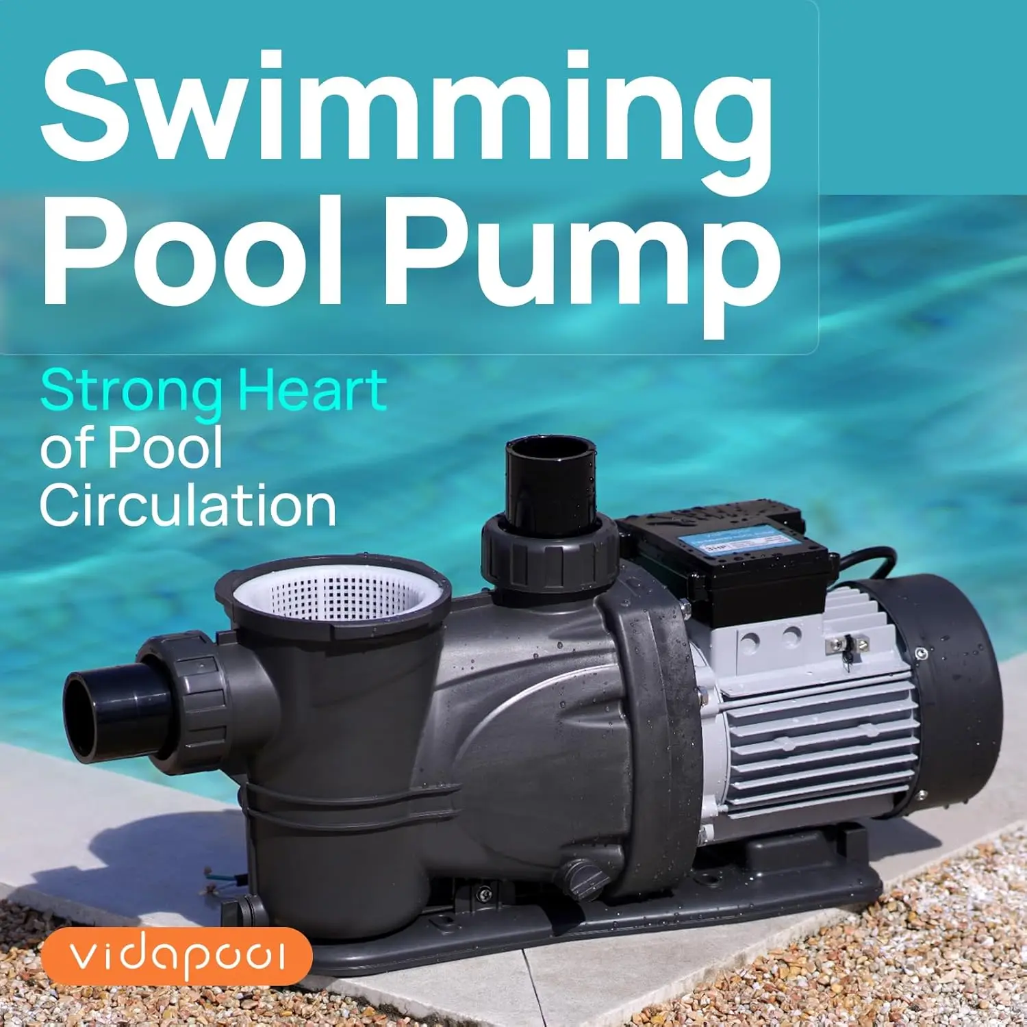 3 HP Pool Pump 8964GPH 220V 2 Adapters Powerful In/Above Ground Self Primming Swimming Pool Pumps with Filter Basket