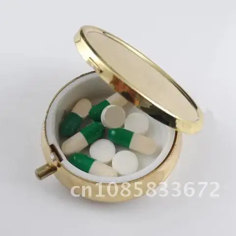 

Gold Metal Round Pillbox 1PC Medicine Organizer Container Medicine Case Pill Candy Box