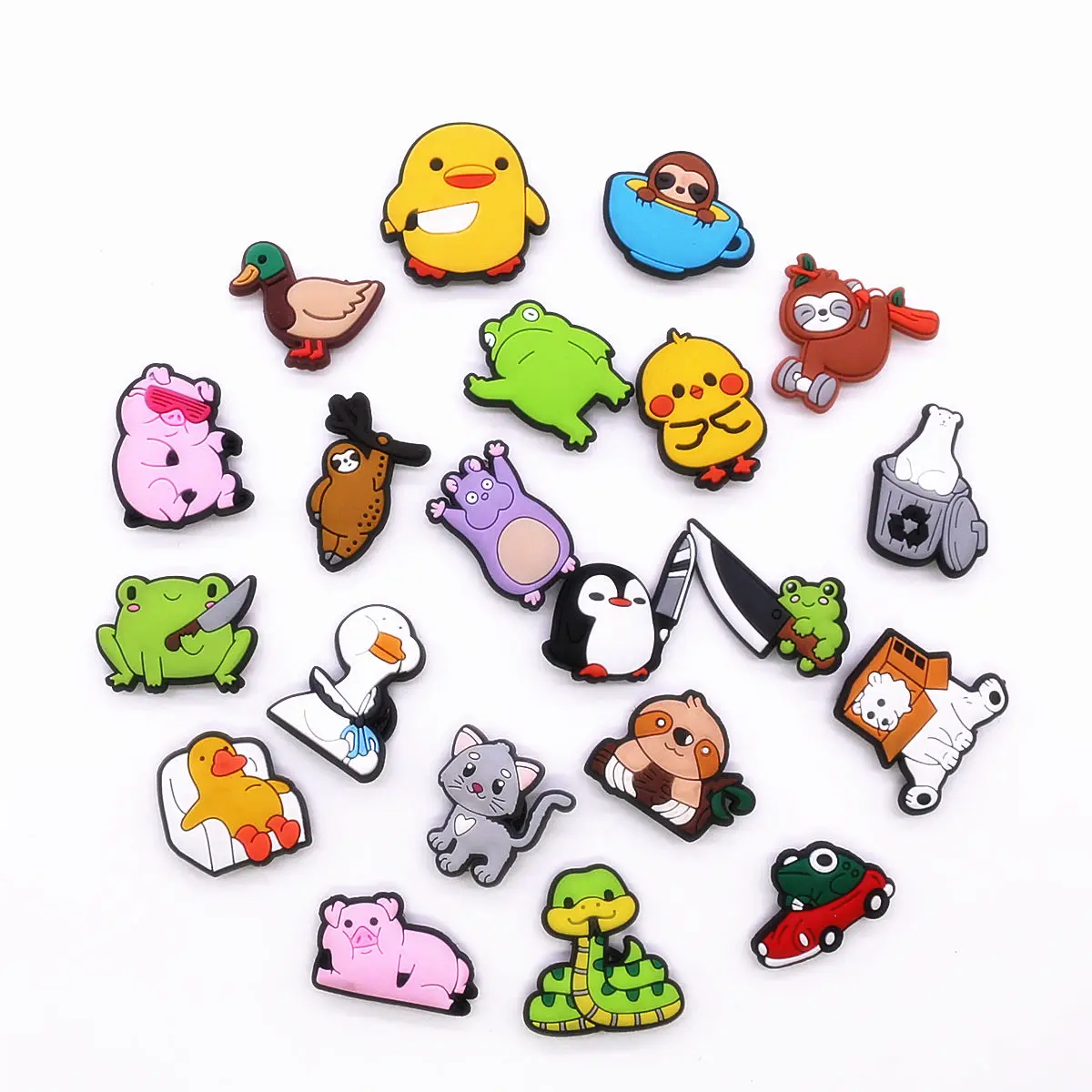 Shoe Charms 1pcs Cartoon Animals Duck Penguin Frog Bear Pig PVC Shoe Upper Accessories
