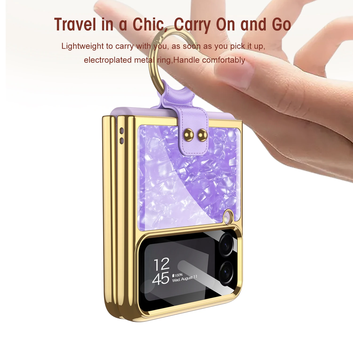 

For Samsung Galaxy Z Flip 4 Case With Finger Ring Case Plating Tech. Case