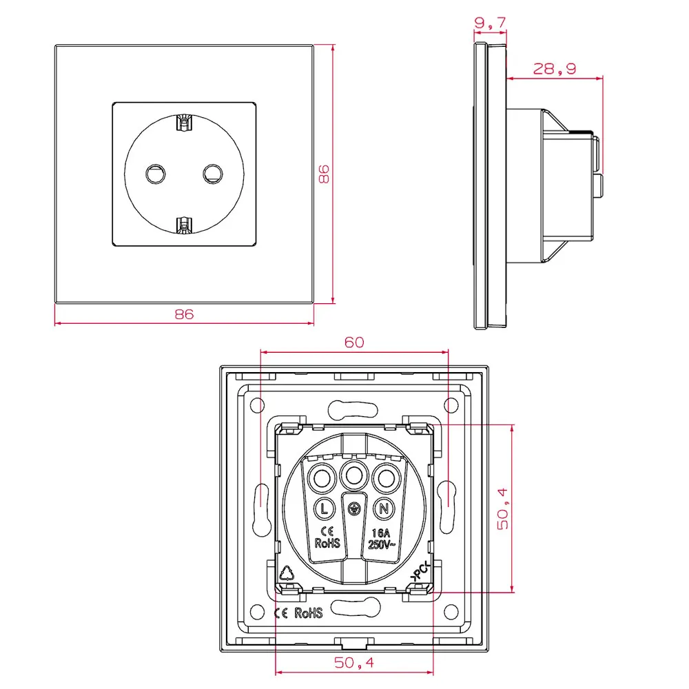 Description Picture 6 of itemBingoelec Waterproof Socket 16A Electric Wall Sockets with Cover double Crystal Panel Electrical Outlet 110V - 250V EU Standard