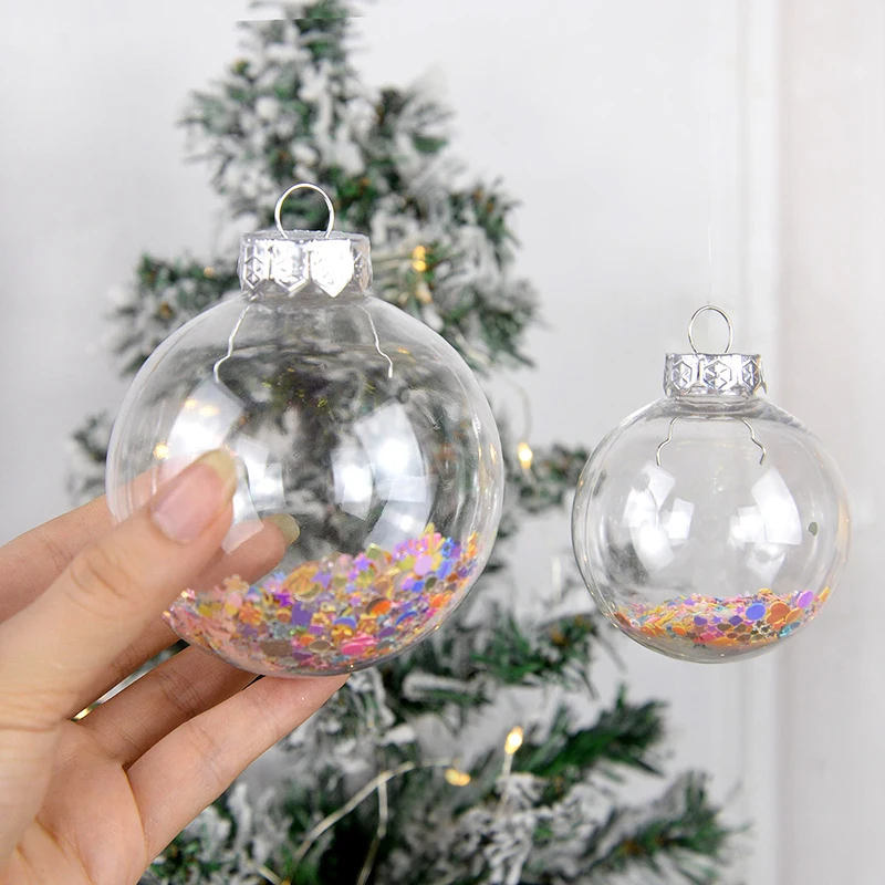 

6Pcs 6/8cm Clear Christmas Baubles Transparent Fillable Balls DIY Xmas Tree Hanging Ornaments New Year Party Decor Gift Boxes