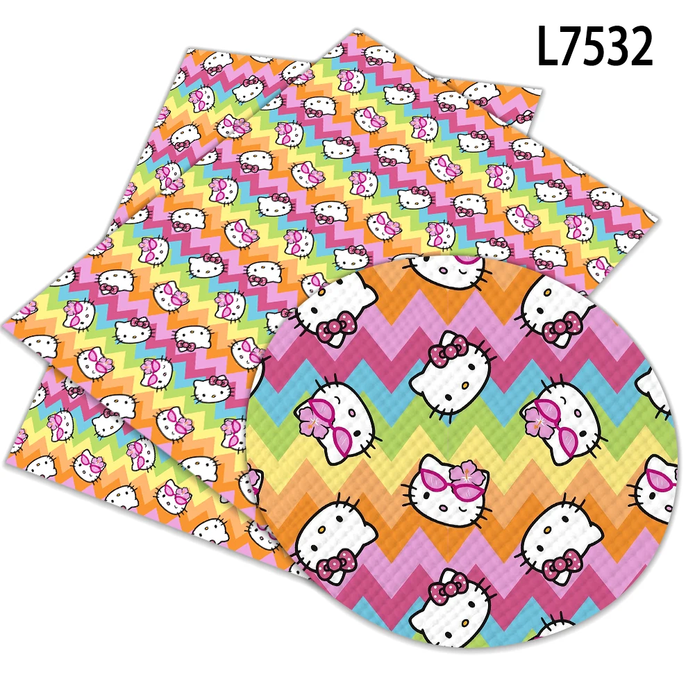 Hello Kitty Sanrio Cross Pattern Printed Synthetic Leather Sheet for Earrings Bags DIY Decoration 30*22c, images - 6