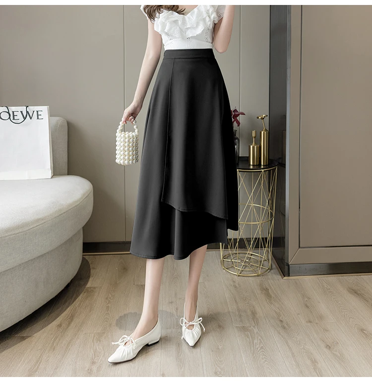 Office Lady Elegant Long Skirts New Arrival 2022 Spring Korean Style Streetwear Solid Color High Waist Women A-line Skirt W1021 skater skirt