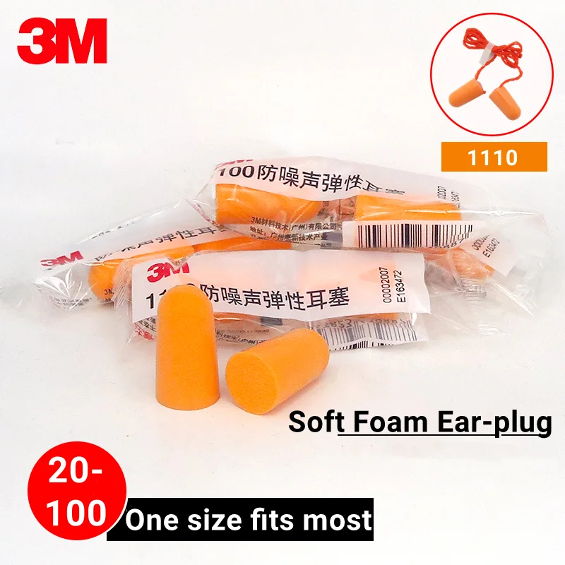 

3M Earplugs 1100 1110 Pack of 2 Foam Ear Protection Noise Resisitant No Tearing Anti Dirt Good Resilience Work Study Rest Sleep