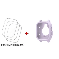Silicone Protective Case & 3 - Pack Tempered Glass for Smartwatch - Hollow Frame Shell & Screen Protector Set (Lush Purple)
