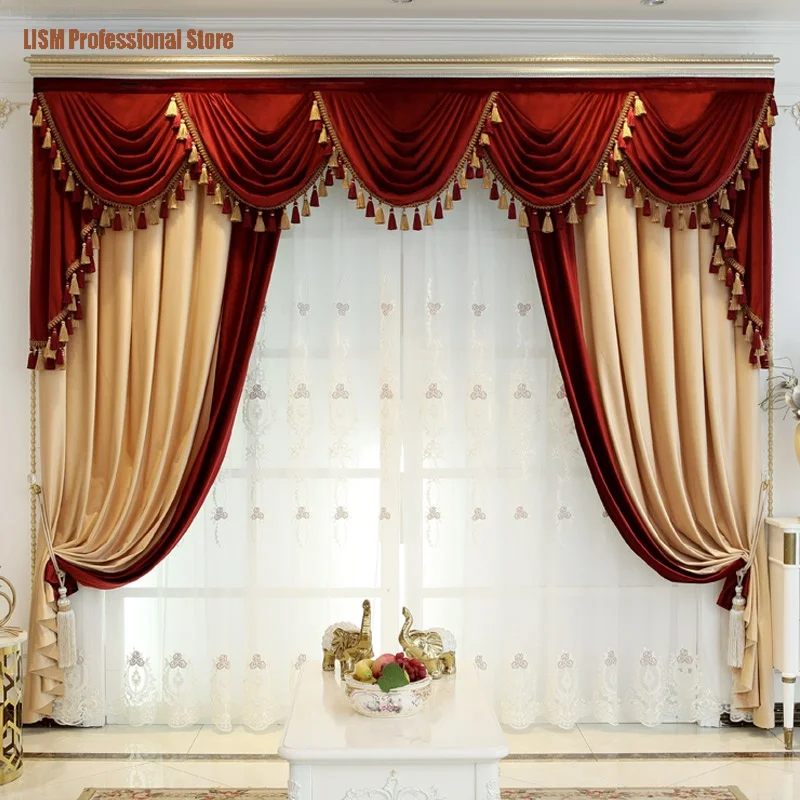 

Custom Simple Curtains for Living Room Bedroom Thick Luxury Shading Velvet Villa Yellow Red Festivals Blackout Window Screens
