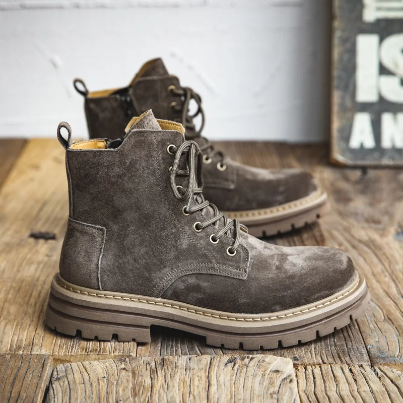 

Autumn and Winter Men's Lace-up Martin Boots Luxury Designer Chelsea Boots High-top British Style Outdoor Retro Work Boots