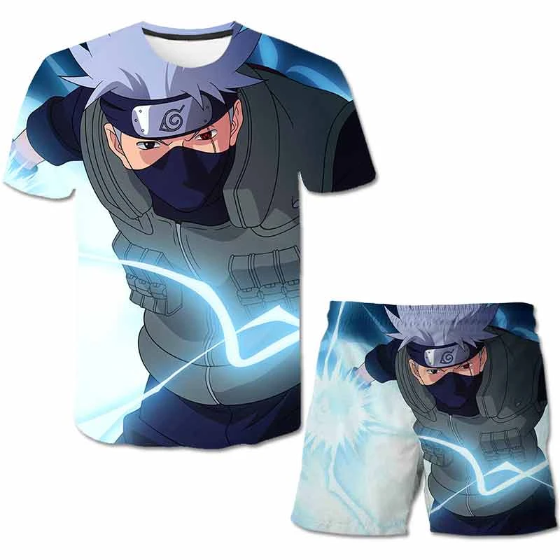 Japanese Anime Narutos Tshirts Pants Sets Kids Summer Kakashi cartoon clothes 2PCS 4-14 Years Boy harajuku Clothes 3D Tees  Suit