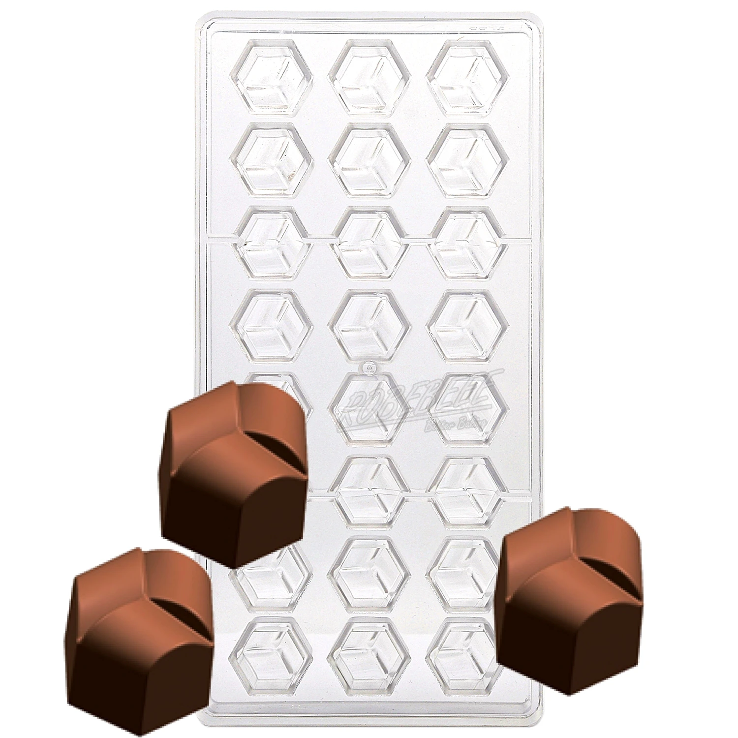 

24 Cavities Hexagon Windmill Cube Shape Polycarbonate Plastic Chocolate Mold Candy Maker Ice Holder DIY Baking Tools