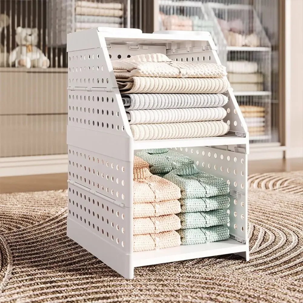 플라스틱 다층 옷 정리함 접이식 공간 절약형 레이어드 파티션 옷장 정리함 (후크 포함) 대용량