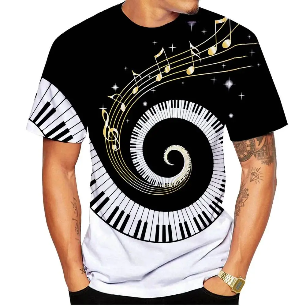 

Men's Summer O-Collar Short Sleeve Fashion 3d Printed Music Note T-Shirt Street Casual Personality Trend Loose Plus Size Top
