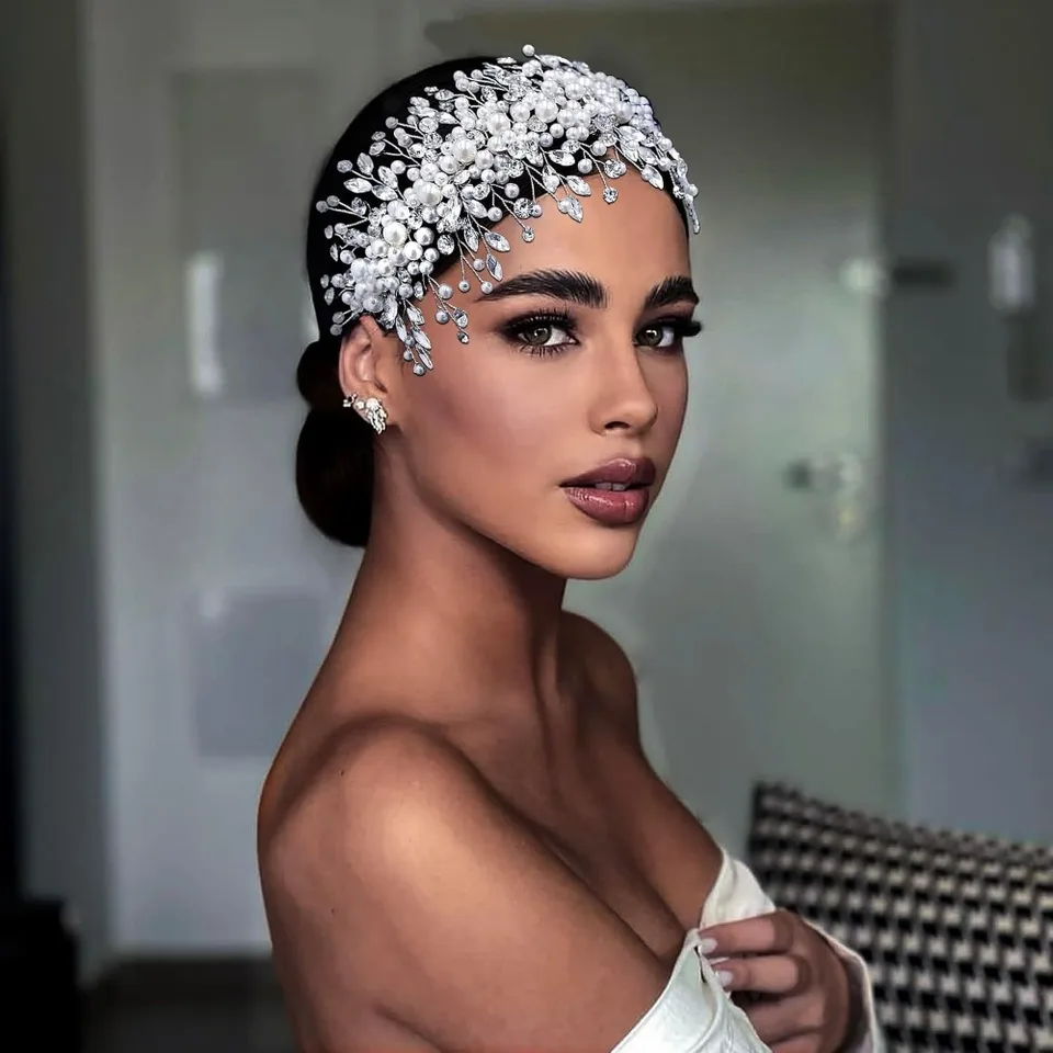 Elegant Pearl Rhinestone Bridal Headpiece Wedding Band
